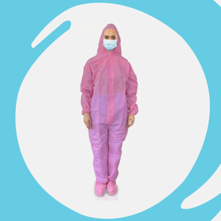 Disposable Coveralls with Hood, Painters Suit, Elastic Cuffs & Ankles pink medical use